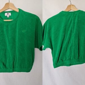Juicy Couture Crop Top‎ Green Terry Cloth Short Sleeve Crewneck Palm Tree Medium